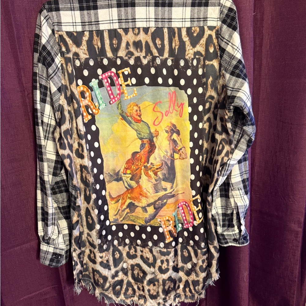 Leopard and Plaid Western Graphic Shirt